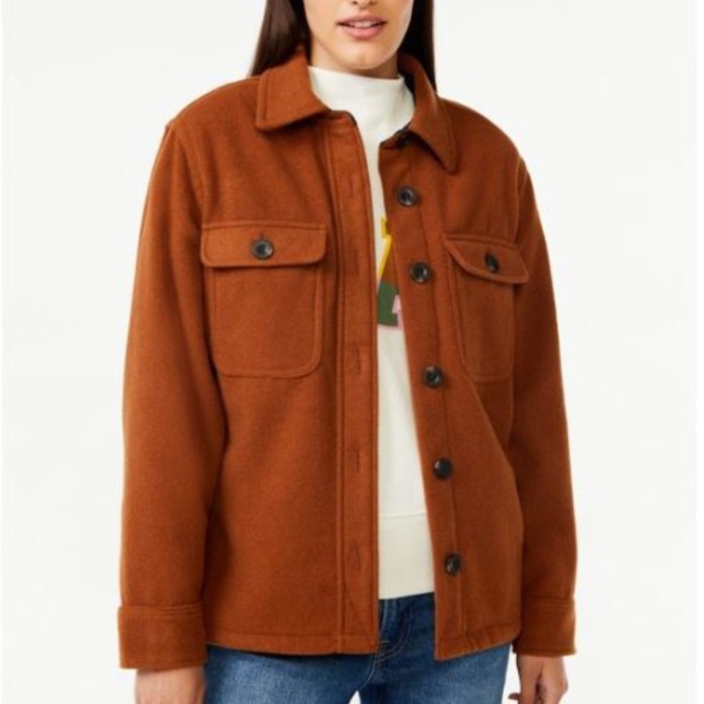 Fall Wool blended Carmel Brown Shacket Jacket with Pockets Size S
